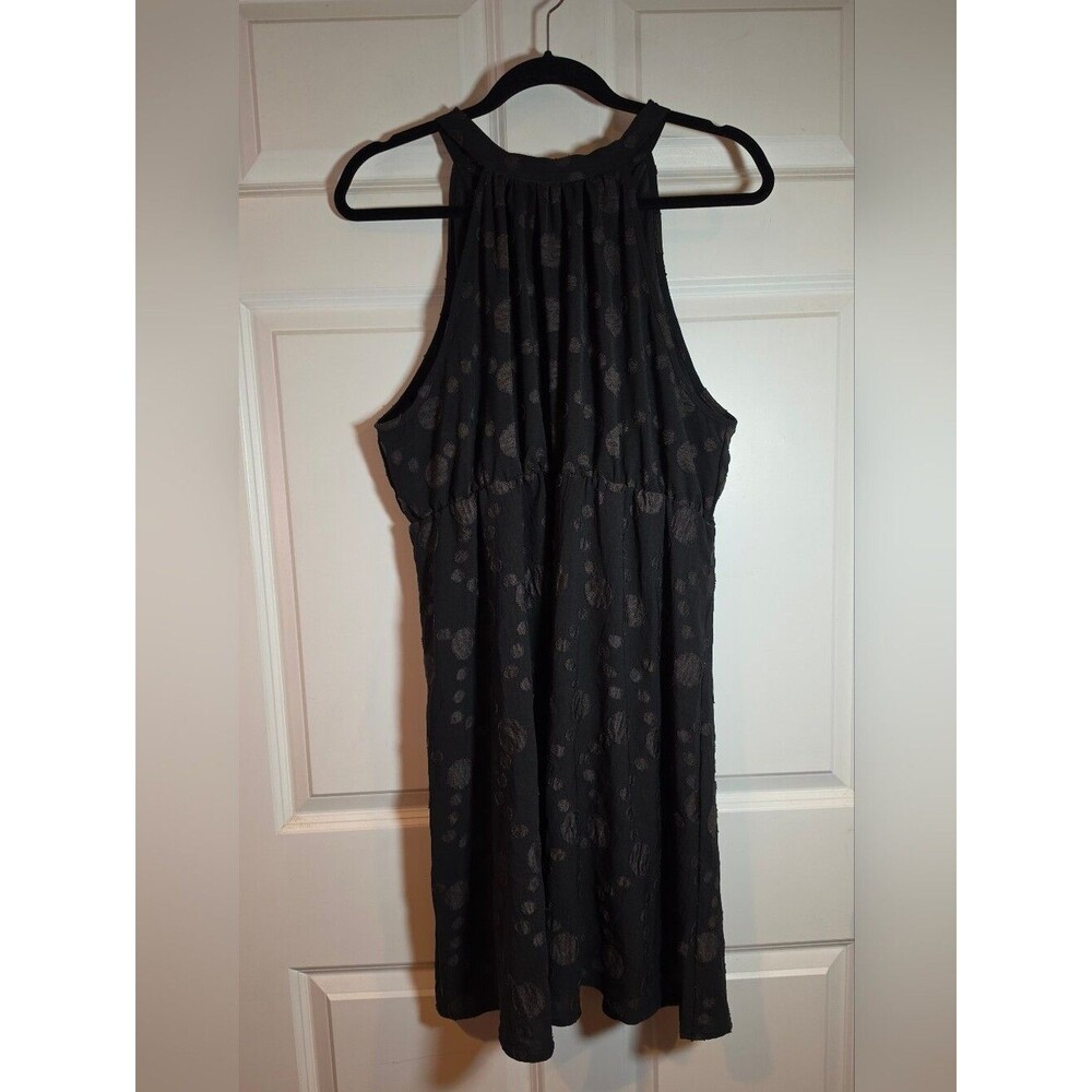 Shein Curve Black Sleeveless Halter Dress with Subtle Dot Texture 1XL